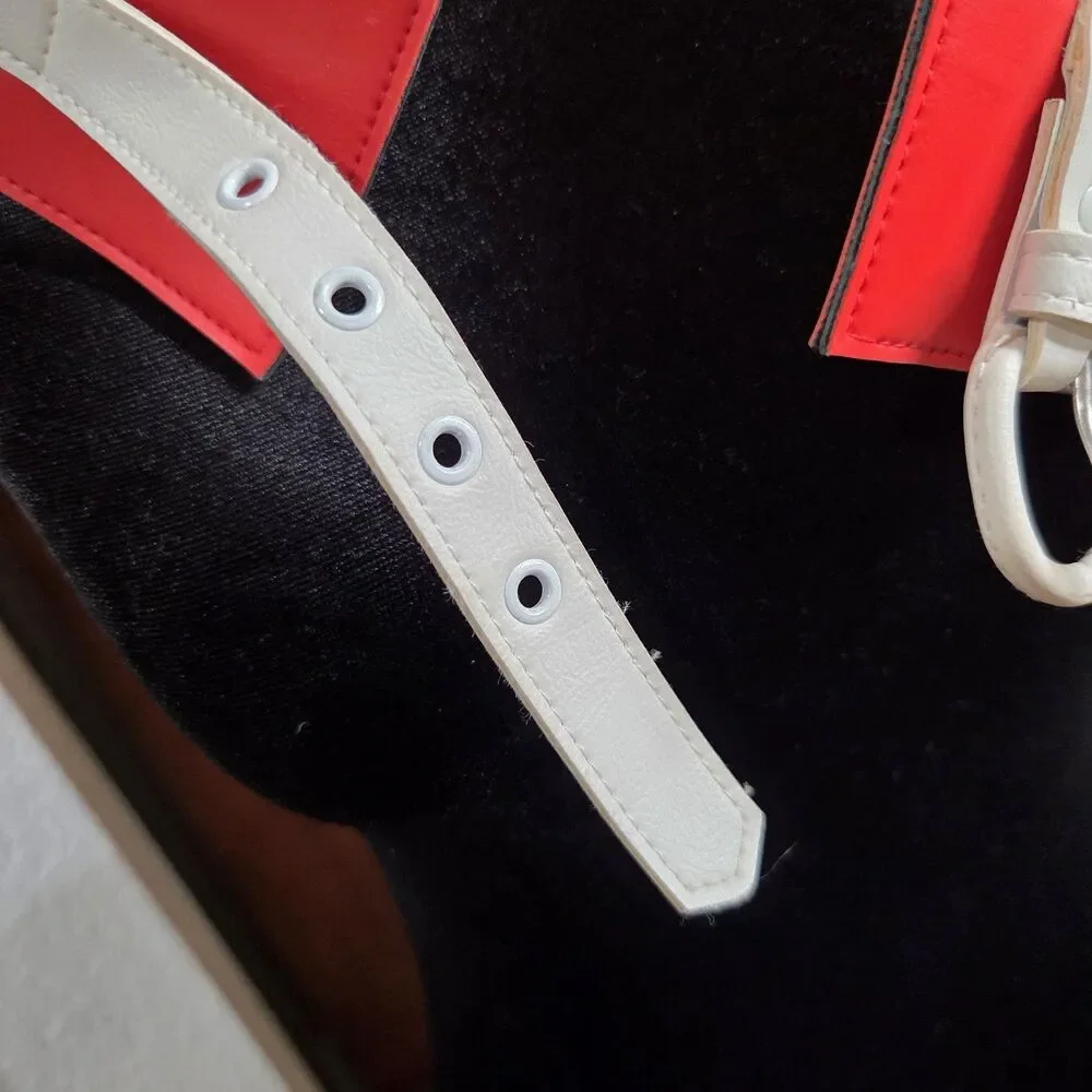 Belt Womens Size 10 Red White Colorblock Wide Waist Faux Leather Buckle Retro